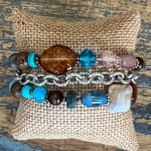 Bohemian “ Gracie “ BOHO Silver 3 Strand Multi Colored Beaded Bracelet